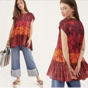 Free People Women’s Size Small? Gotta Have You Red Breezy Western Boho Tunic Top